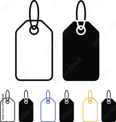 Variations of luggage tags with different colors and designs shown in a comparative layout