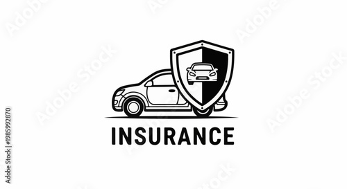 Car protected by shield, with word "INSURANCE" below