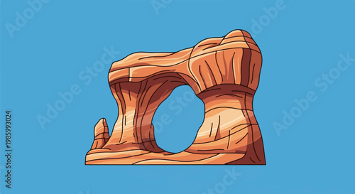 Cartoon desert rock formation with a large arch against a blue sky