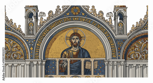 Byzantine mosaic depicting Christ Pantocrator in architectural setting