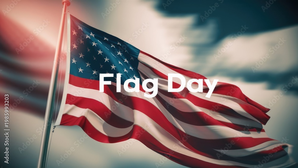 Naklejka premium American flag waving in sky celebrating Flag Day with patriotic atmosphere and clear skies