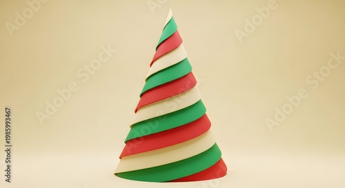 Colorful Christmas card animation with dynamic paper stripe tree forming through playful motion, vibrant color palette (red, green, cream), smooth kinetic transitions