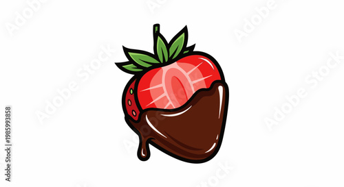 Cartoon strawberry dipped in rich, dark chocolate with a glossy finish