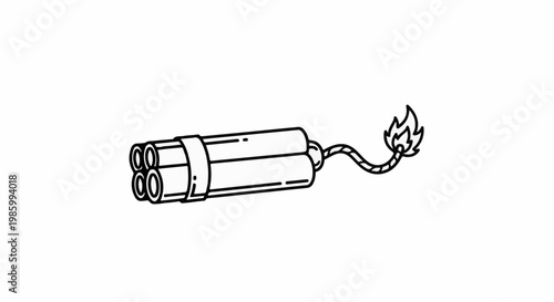 Cartoon dynamite stick with lit fuse and four cylinders