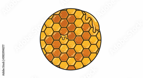 Circular honeycomb dripping with golden liquid, representing sweet nectar