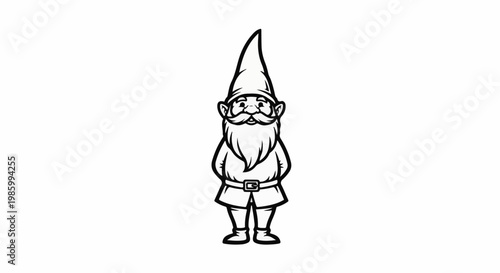 Cartoonish line drawing of a garden gnome with a pointed hat