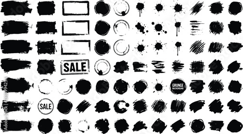 Collection of grunge brush stroke effects and sale labels for design and advertising purposes  various shapes and textures