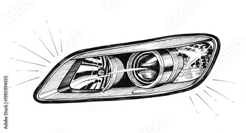 Close up modern car headlight assembly detail.