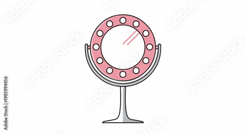 Circular vanity mirror with lights on a stand