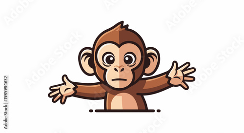 Cartoon monkey with wide open arms, looking curious and confused