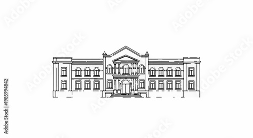 Classic building facade with ornate entrance and symmetrical windows