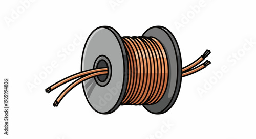 Cartoon illustration of a spool of copper wire with two ends exposed