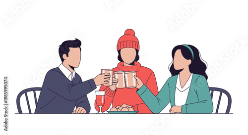 Diverse Group of Friends Clinking Glasses at Dinner Party