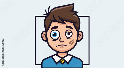 Cartoon boy with worried expression and dirty face