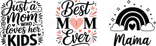 Mothers Day typography and illustrations for t shirts and gifts  mom love kids