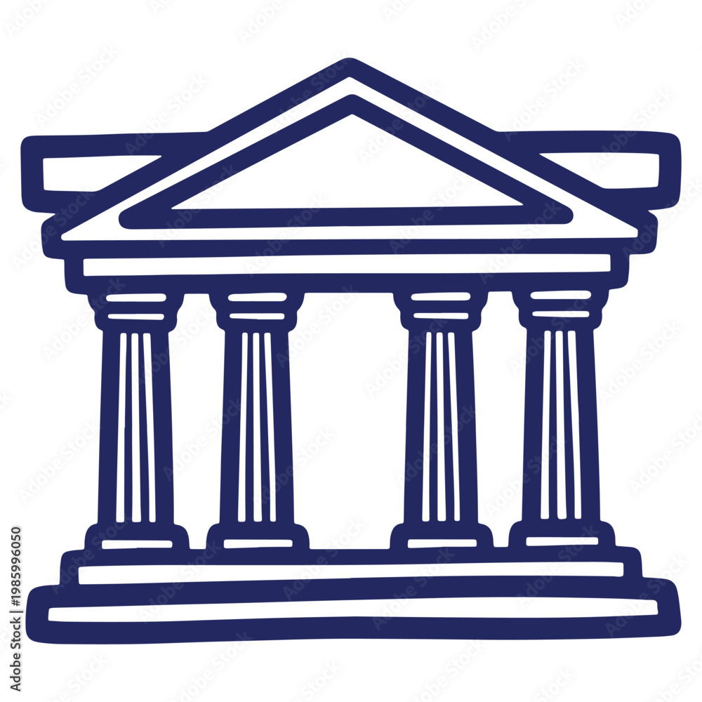Fototapeta premium Iconic Greek temple illustration featuring four columns and triangular pediment creating a sense of history and architectural significance