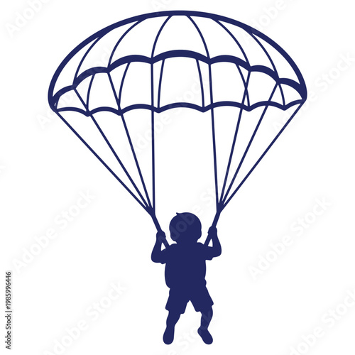 Parachuting Boy Silhouette Icon Freefall Adrenaline Jump Adventure Sport Skydiving Landing Vector Illustration Symbol for Childrens Designs