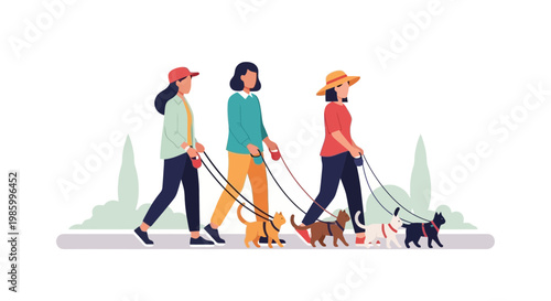 People Walking Their Dogs in a Park Scene