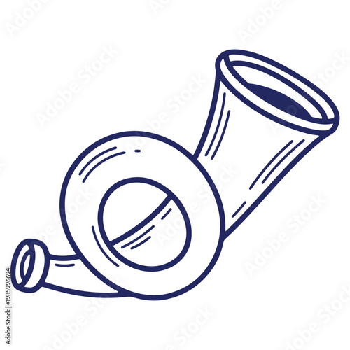 Stylized hunting horn with a simple outline isolated on white background offering a vintage and nostalgic feel