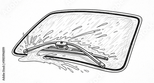 Car Windshield Wiper Clearing Rain Water On Glass.