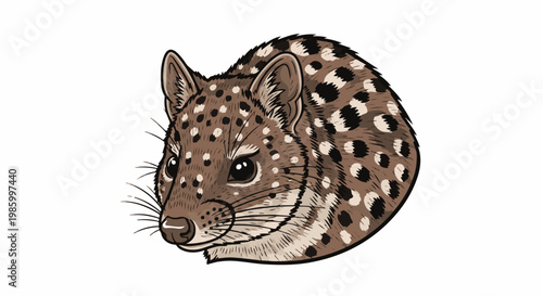 Close-up illustration of a spotted, brown mammal with large ears and whiskers