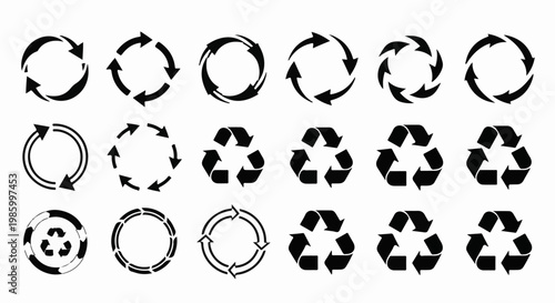 Collection of diverse circular arrow and recycling symbols
