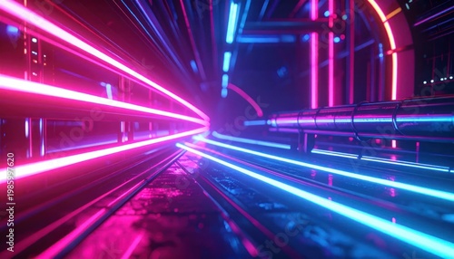 Futuristic Neon Tunnel with Blue and Pink Lights.