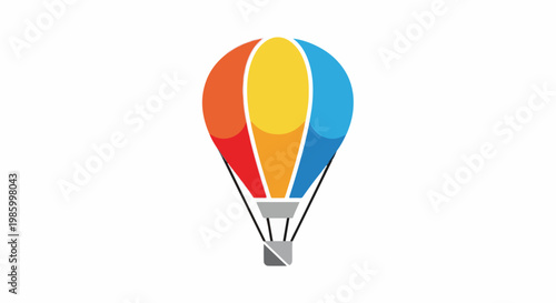 Colorful hot air balloon with a basket against a white background
