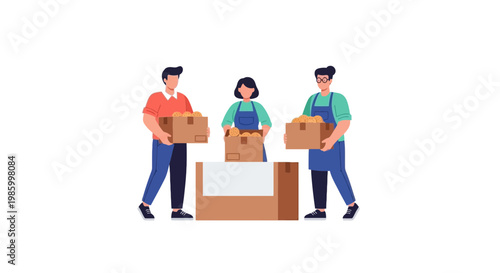 Group of People Unloading Boxes in a Warehouse