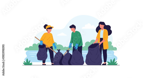 Group of Young Adults Picking Up Trash During Nature Cleanup