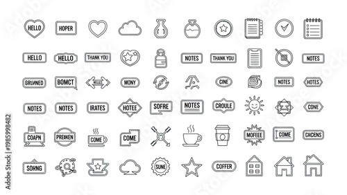 Collection of Design Elements: A curated selection of meticulously crafted, minimalist icons and graphic elements, perfect for design projects and visual communication.