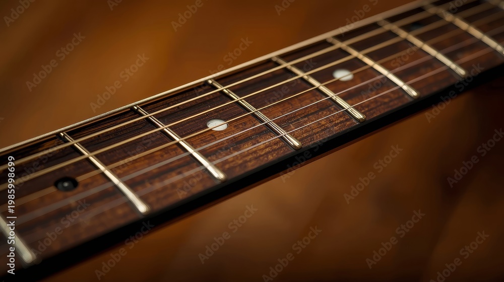 Fototapeta premium Guitar Neck And Strings Close Up Clean Warm Music Composition