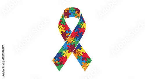 Colorful puzzle ribbon, symbolizing autism awareness and diversity
