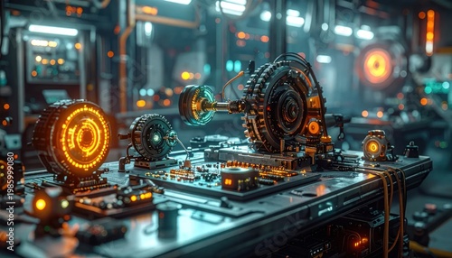 Futuristic Sci-Fi Laboratory with Advanced Technology and Glowing Components.