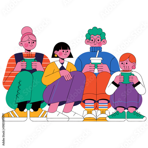 People sitting on floor using laptops and devices indoors together