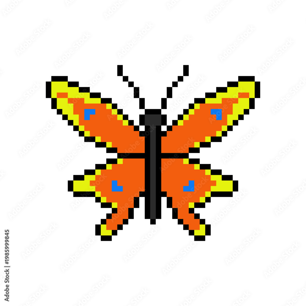 Fototapeta premium Vector Illustration of Butterfly with Pixel Art Design