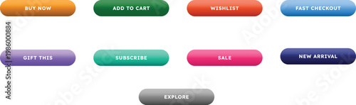 Colorful E-commerce Web UI Buttons Set for Online Shopping Design