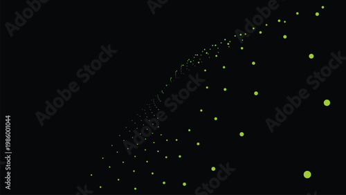 Abstract 3D Green Dotted Perspective Wave on Black Background