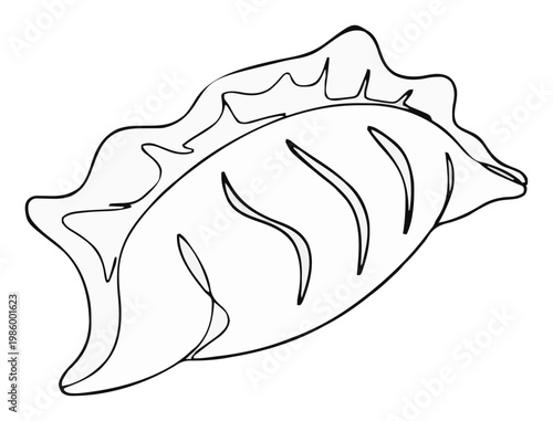 Minimalist continuous line art fried gyoza icon. Generative AI