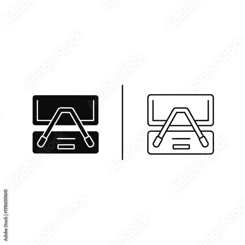 Open makeup compact with mirror and applicator filled and outline icons applicator cosmetics illustration collection contrast minimalist