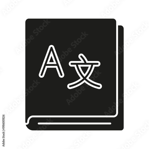 Language Book Solid Icon. Multilingual Learning And Translation Silhouette Symbol. Educational Resource For Language Acquisition. Isolated Vector Illustration