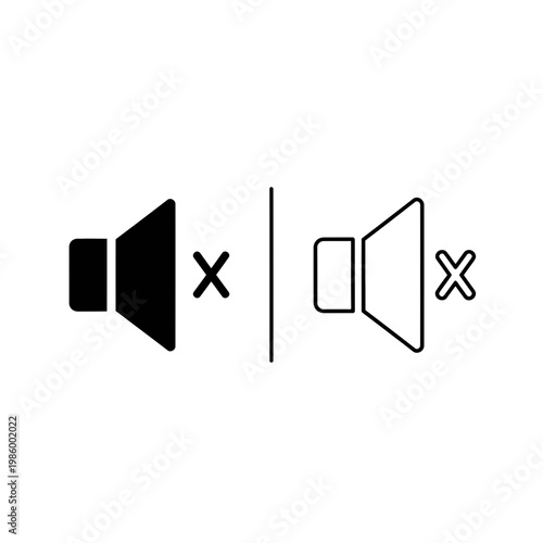 Muted speaker icon set in solid and outline styles with sound off app icon web icon audio icon no sound two styles illustration settings