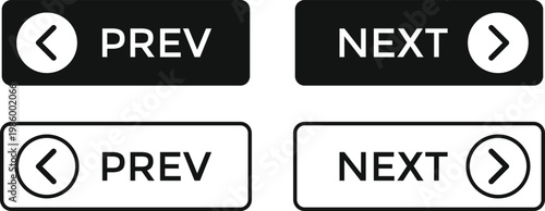 next and previous buttons. Previous and next arrow symbol. Slide change and transition design. Interactive Navigation Icons
