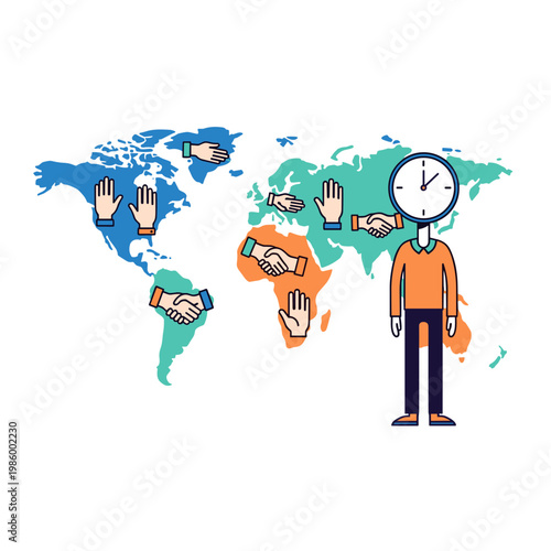 Global communication concept with world map and connected people