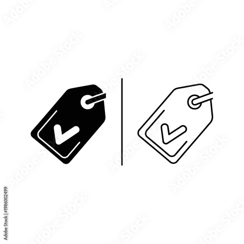 Price tag icon with checkmark symbol in solid and outline style for shopping sales and product pricing e commerce checkmark shopping discount