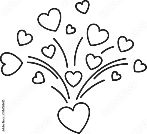 A large heart emits smaller hearts in a playful, hand-drawn design