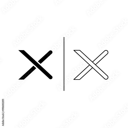 Close or cancel x mark icon set in solid and outline style for user interface design with x mark interface multiplication illustration forbidden