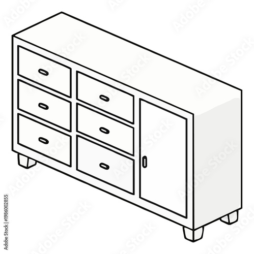 Line Art Credenza Sideboard Isometric Vector Icon. Generative AI