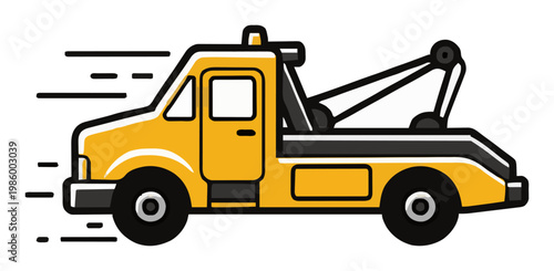 Minimalist Line-Art Tow Truck Speeding Vector Icon. Generative AI