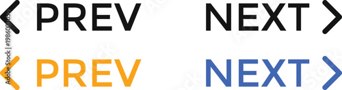 Next and Previous Button icon Set. Directional Control Symbols. Left and right pointer icons. Navigation arrows and direction design. Forward and backward signs. 